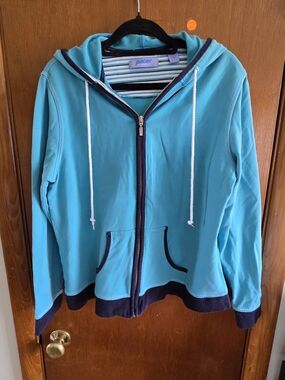 PACER Zip Hoodie Women's Small Blue with Dark Blue Trim Pockets